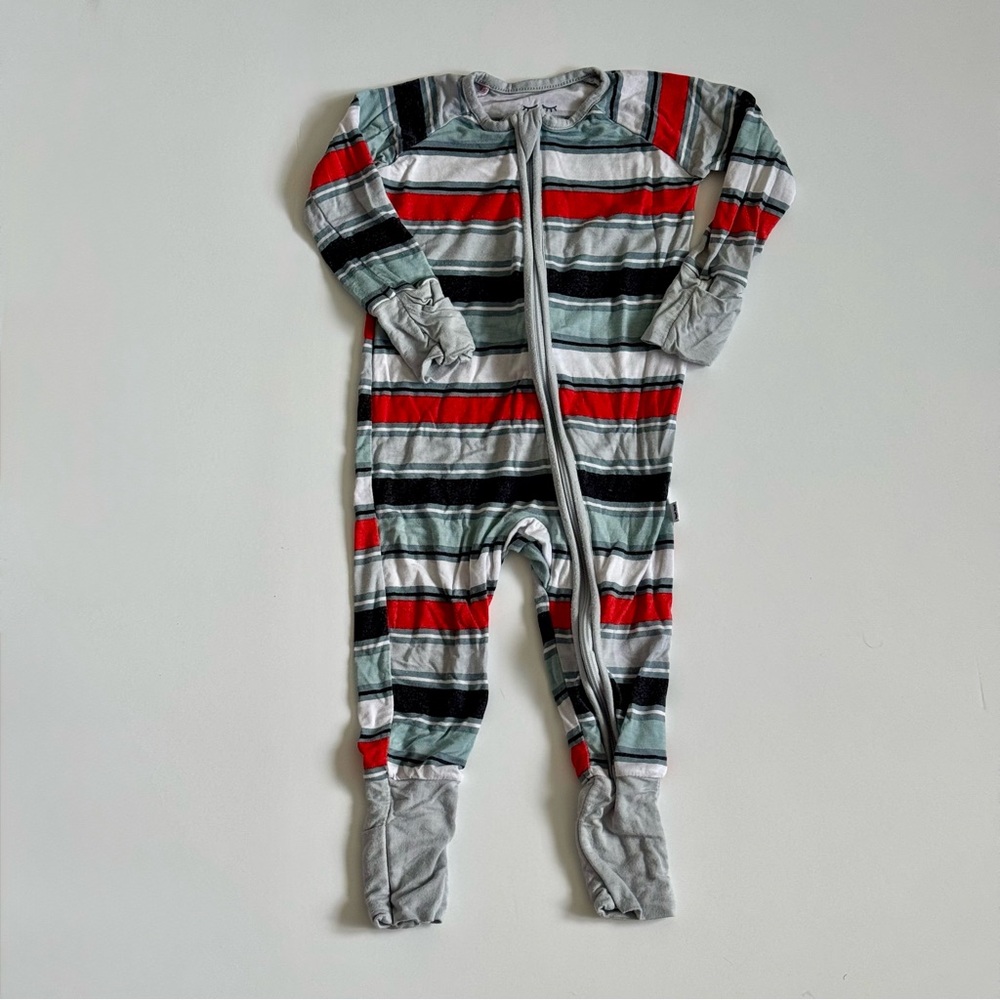 Little Sleepies Zippy Romper – Striped Bamboo Sleeper (3–6 Months)